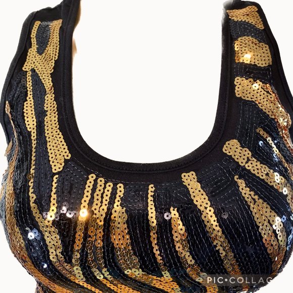 Gold & Black Sequin Mini Bodycon Party Dress - S/ L - Picture 5 of 7